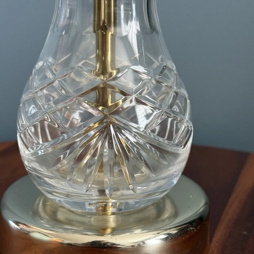 Vintage Cut Glass‎ Accent Lamp Brass-Plated Base 9.5